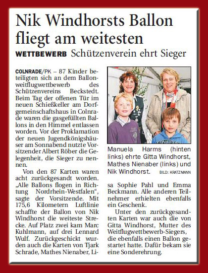 Ballonweitflugwettbewerb Sch&uuml;tzenverein Beckstedt