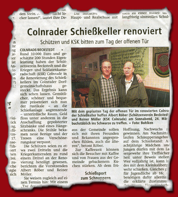 Einweihung Schie&szlig;stand mit Tag der offenen T&uuml;r vom Sch&uuml;tzenverein Beckstedt und der Krieger- und Soldatenkameradschaft Colnrade