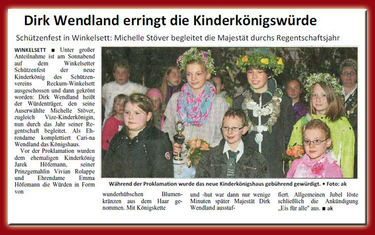 Kinderschützenfest 2013 vom Schützenverein Reckum-Winkelsett