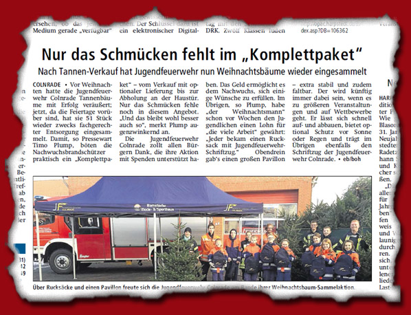 Jugendfeuerwehr Colnrade Weihnachtsbaumverkauf 2015