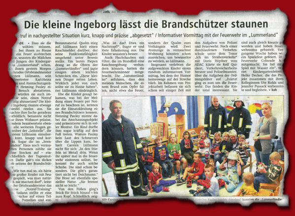 Feuerwehr Colnrade im Kindergarten Lummerland