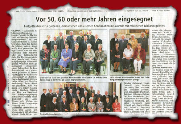 2013 St. Marien Kirchengemeinde Colnrade-Heiligenloh goldene, diamantene und eiserne Konfirmation