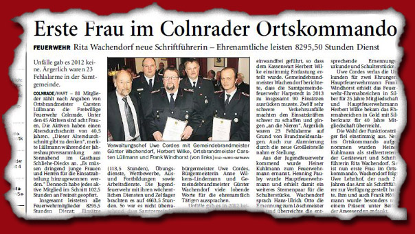 Jahreshauptversammlung der Freiwilligen Feuerwehr Colnrade 2013